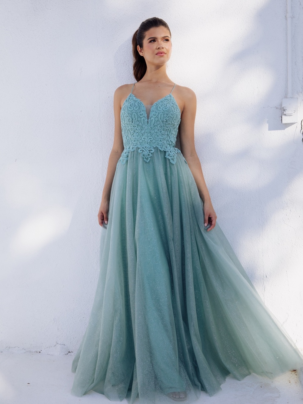 Elegant Sage Green Lace & Tulle Evening Dress